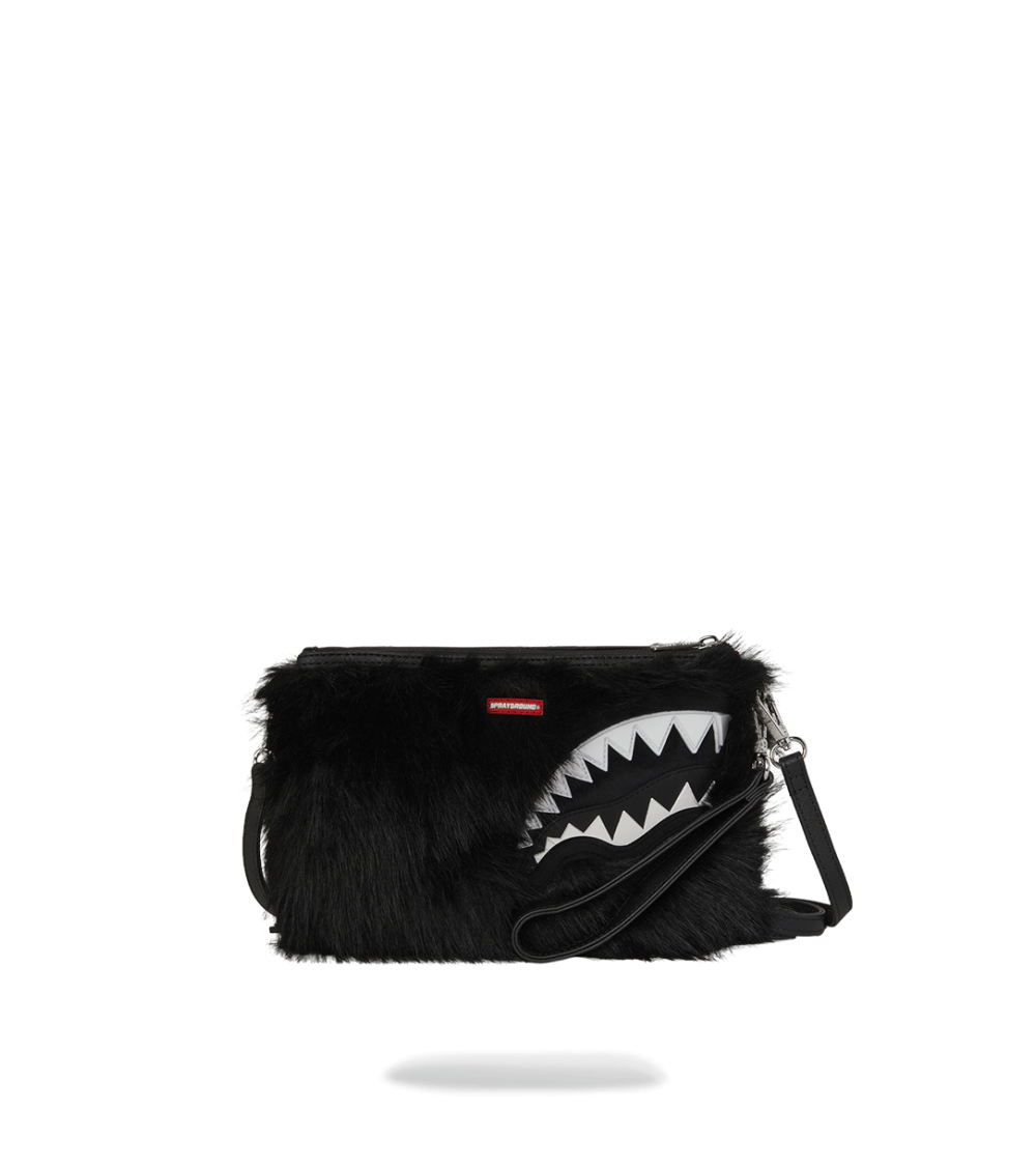 CROSSOVER CLUTCH SPRAYGROUND FUR CRAY BEAR BLACK UNISEX