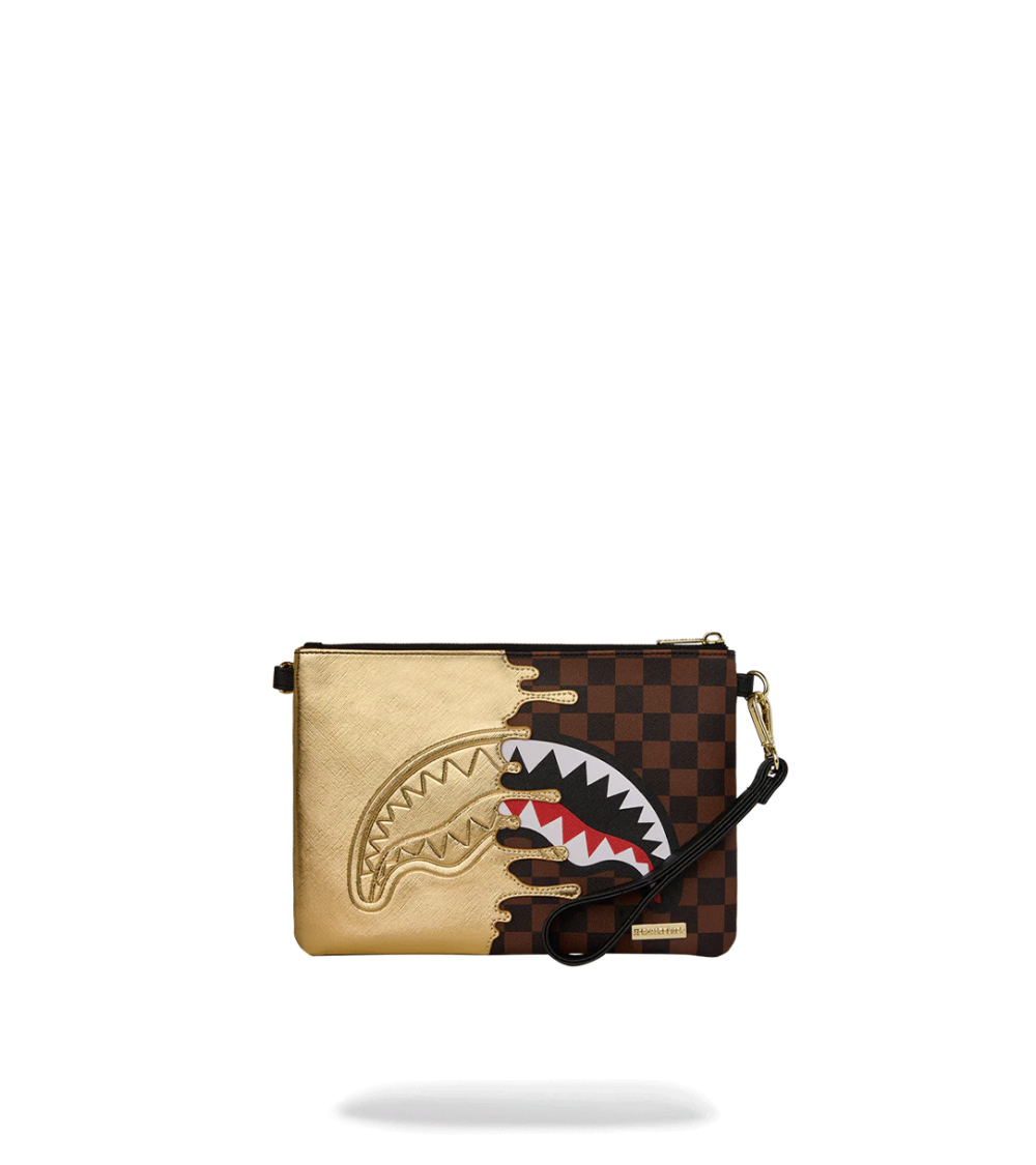 POCHETTE SPRAYGROUND SHARKS IN PARIS GOLD DRIP BROWN GOLD UNISEX