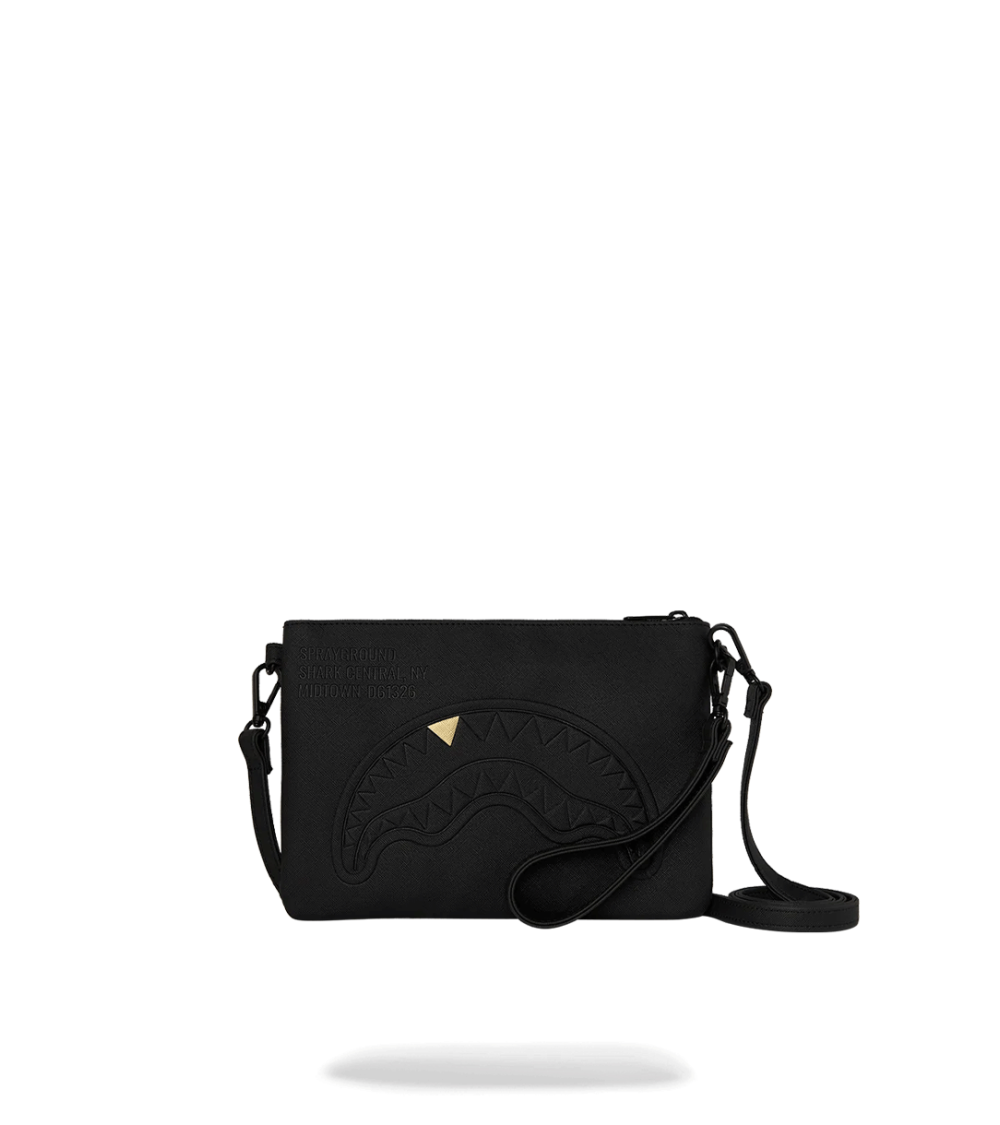 POCHETTE SPRAYGROUND BLACKED OUT EMBOSSED GOLD TOOTH NERO UNISEX