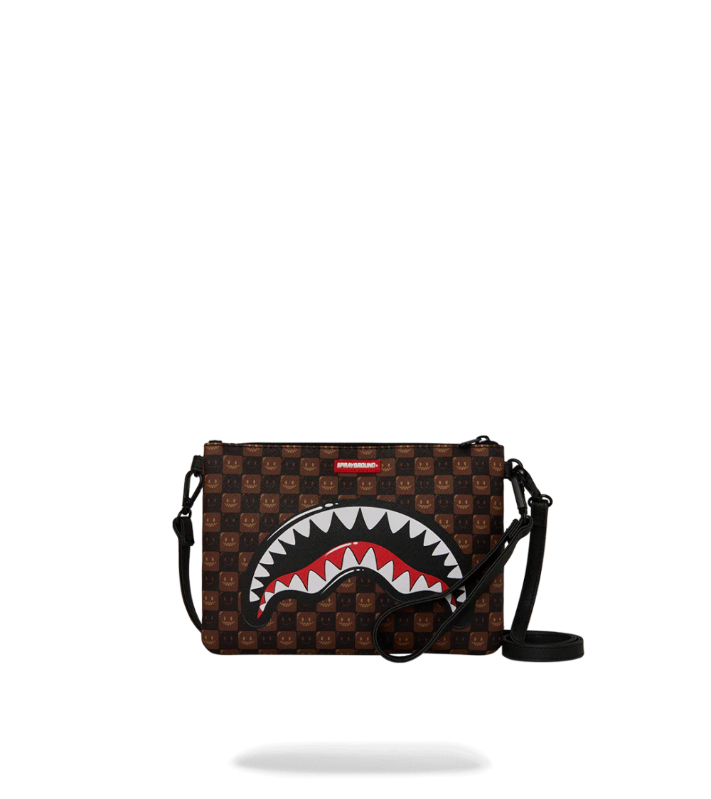 POCHETTE SPRAYGROUND SHARKS IN PARIS WTF BUBBLE CHECK BROWN UNISEX