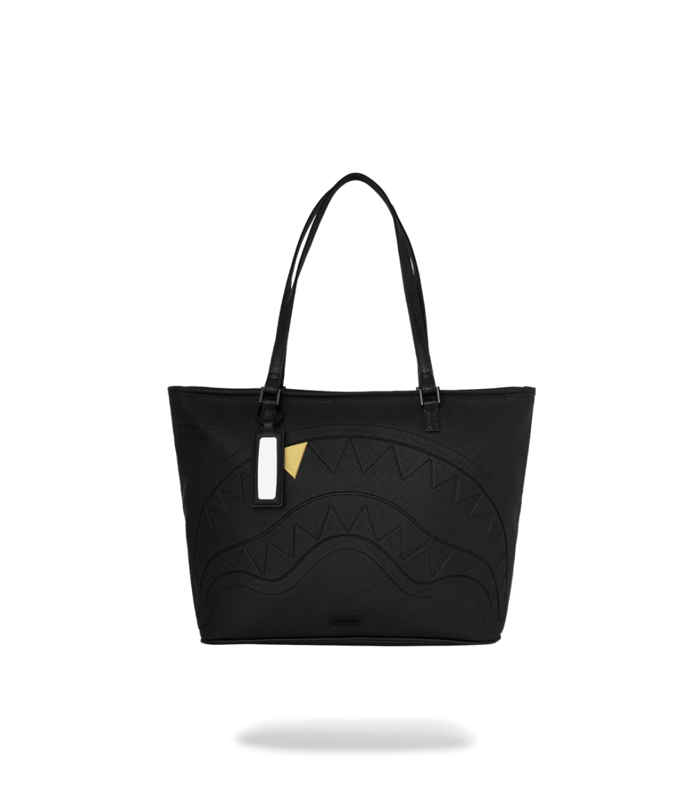 BAG SPRAYGROUND TOTE BLACKED OUT EMBOSSED GOLD TOOTH BLACK WOMEN
