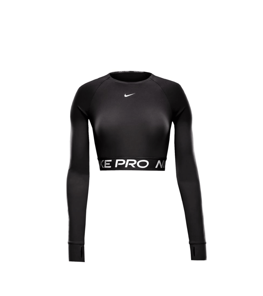T-SHIRT CROPPED MANICA LUNGA NIKE PRO DRI-FIT NERO DONNA