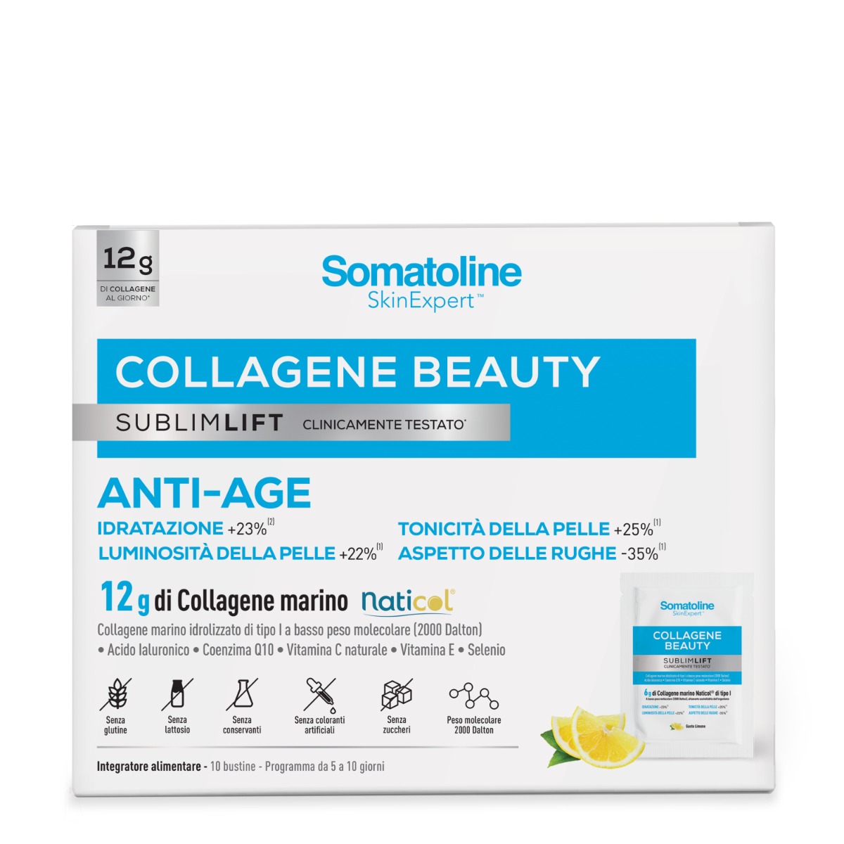SOMATOLINE COLLAGENE BEAUTY SUBLIMLIFT 10 BUSTINE GUSTO LIMONE SENZA GLUTINE SENZA LATTOSIO