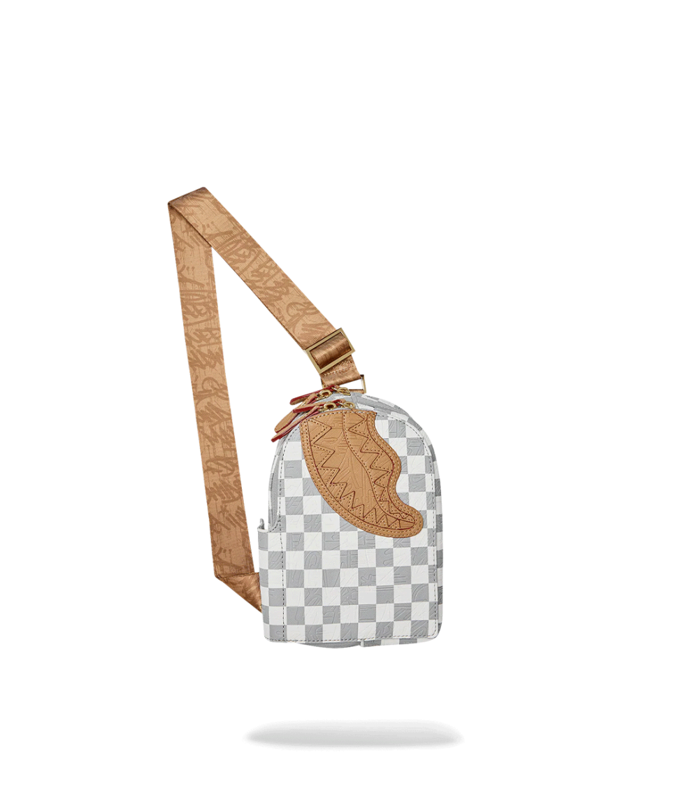 SLING BAG SPRAYGROUND EMBOSSED CREAM CHECK WHITE GREY UNISEX