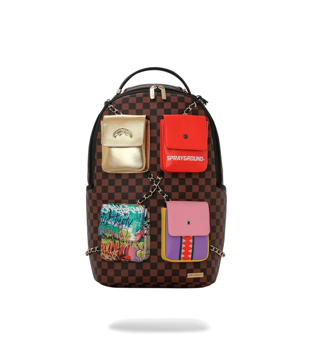 BACKPACK SPRAYGROUND HANGING POCKETS MIX UP BROWN UNISEX