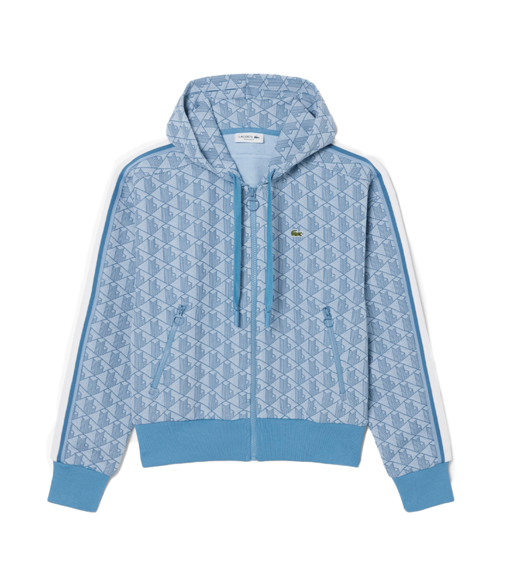 ZIP HOODIE LACOSTE MONOGRAM LIGHT BLUE WOMEN