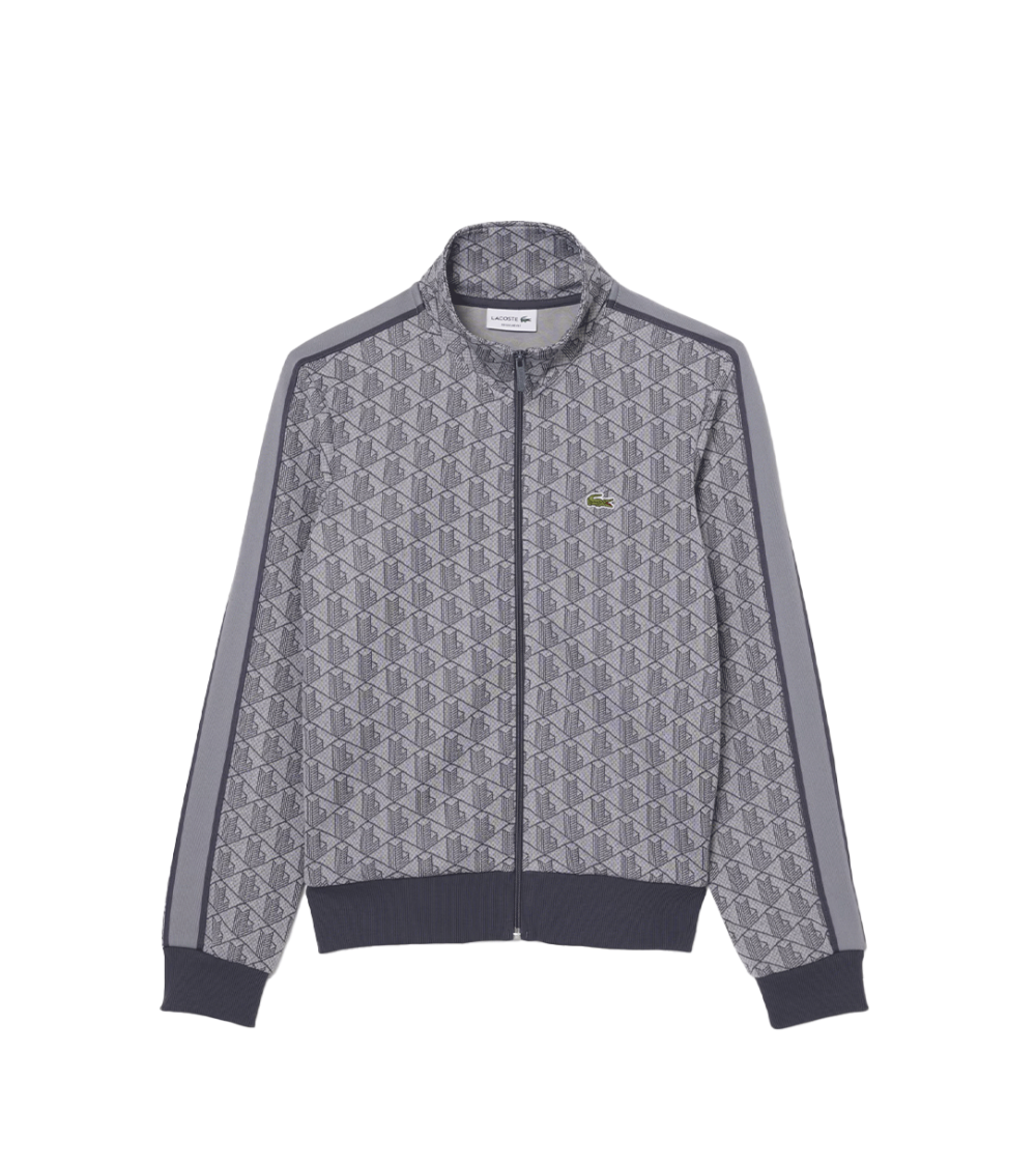 FELPA CON ZIP LACOSTE PARIS MONOGRAM GRIGIO UOMO