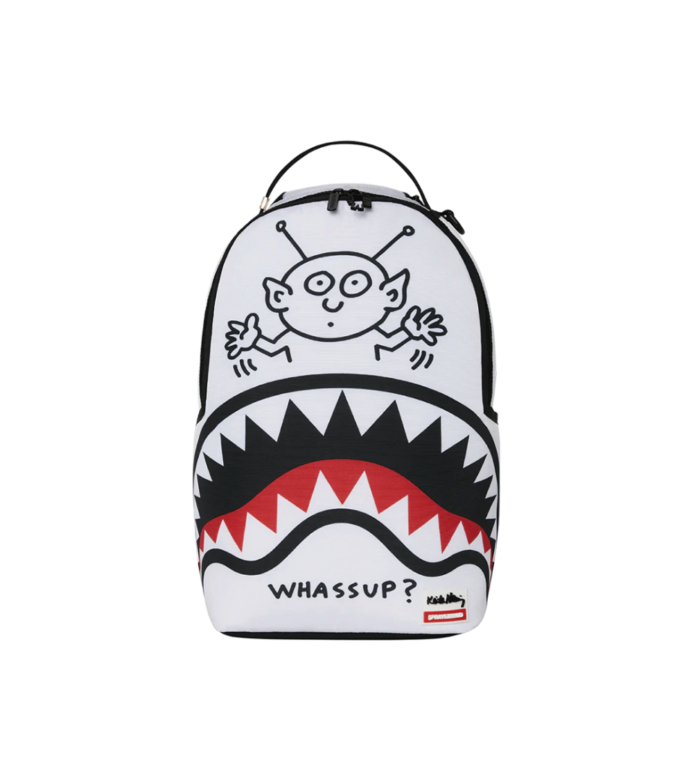 ZAINO SPRAYGROUND KEITH HARING EMBOSSED SHARK WASSUP BIANCO UNISEX