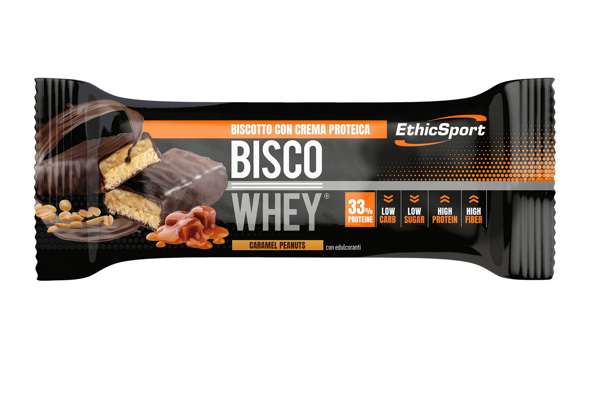 BISCO WHEY - HIGH PROTEIN BAR - CARAMEL & PEANUTS - BOX DA 18 PZ